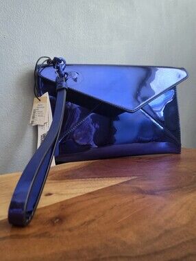 REBBECA MINKOFF LEO HOLOGRAPHIC BLUE ENVELOPE CLUTCH, 10" X 6"